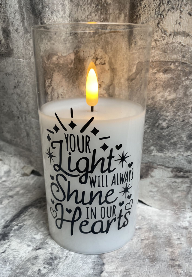 Your light will always shine in our hearts led candle