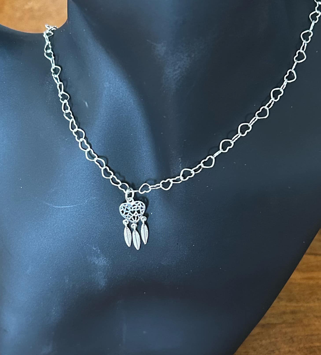 Sterling Silver Heart Chain Necklace Featuring a Silver Dream Catcher Pendant
