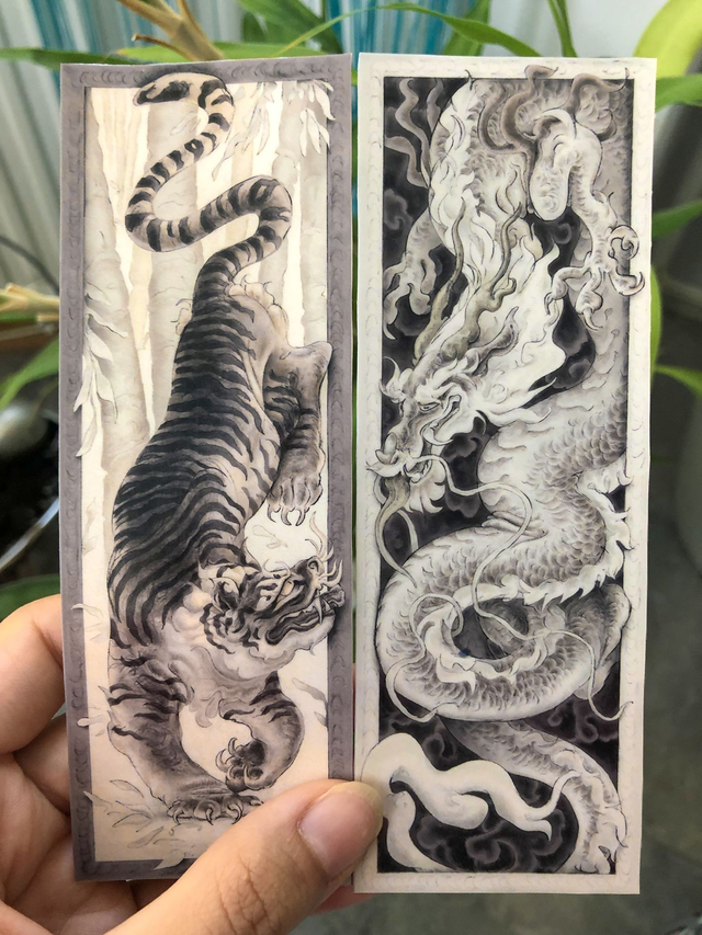 Tiger &amp; dragon (yin &amp; yang) vinyl stickers