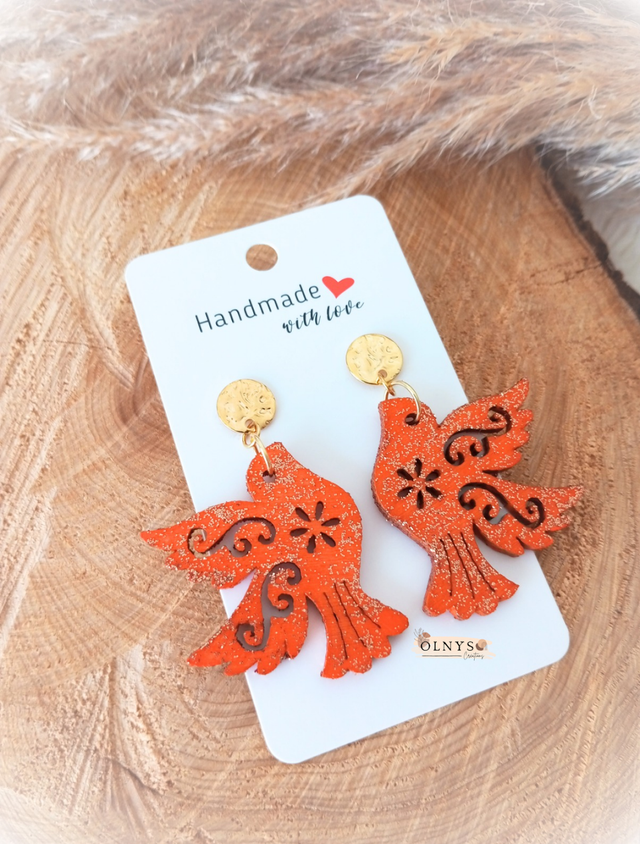 Boucles d'oreilles Oiseaux en bois