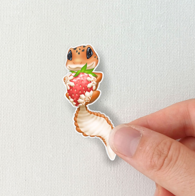Sticker d'un gecko et d'une fraise