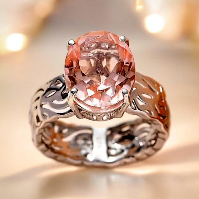 Natural Brazilian Morganite Sterling Silver Ring.