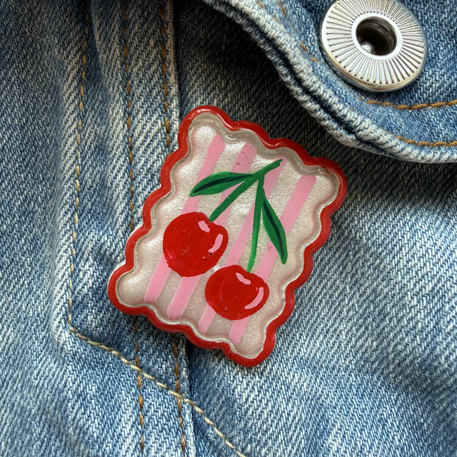 Cherry Postage Stamp Pin Badge