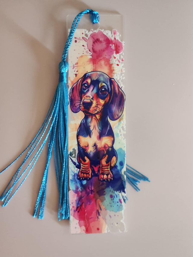 Marque page en Bois " chien pépito aquarelle  "   