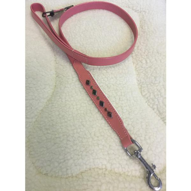 Flamingo lederen looplijn met glitter studs M/L 1m