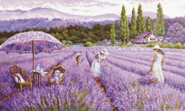 Lavender Field Cross Stitch Kit Gold Collection by Luca-S 