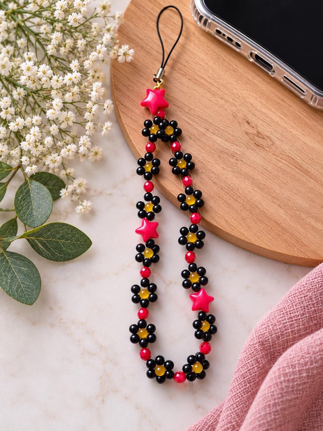 Dragonne de téléphone artisanale personnalisable – Perles et fleurs