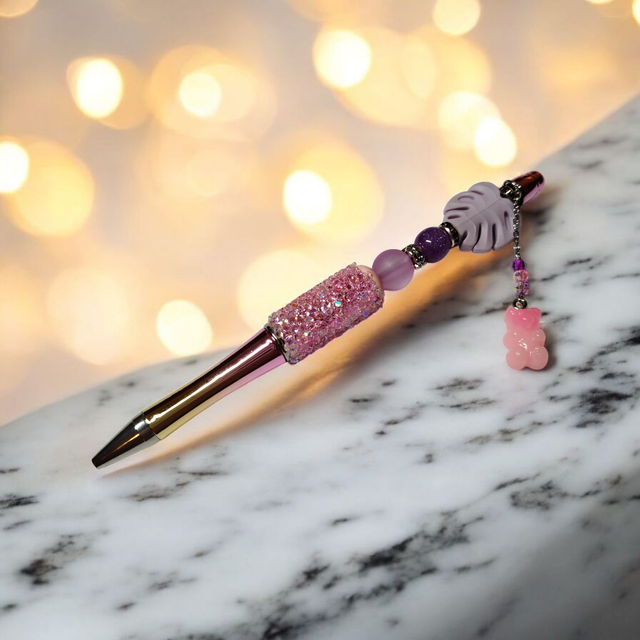 Stylo perles rose parme