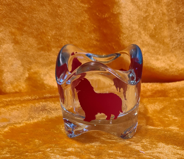 Teelichtglas mit Sheltiemotiv "rot" 