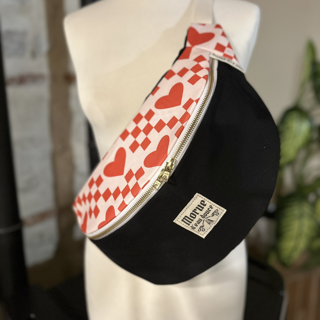 Sac banne xxl cœur damier rouge