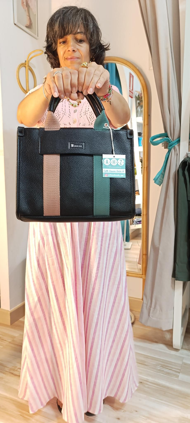 Bolso mini tricolor negro rosa y verde 