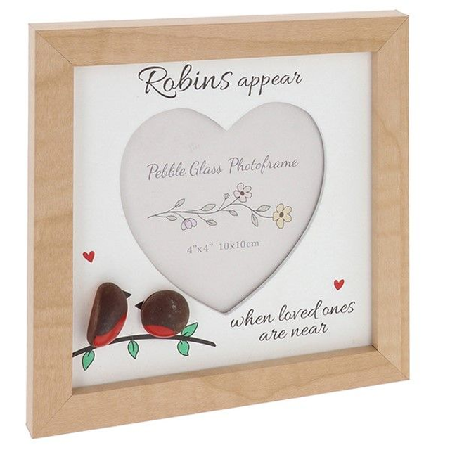 Robins Appear Pebble Glass Photo Frame – 4x4 Memorial Keepsake