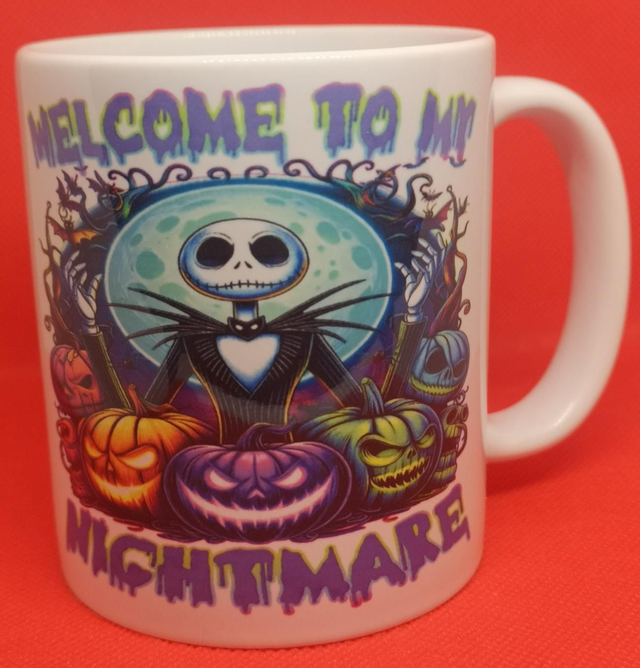 Custom Unofficial Printed Nightmare Before Christmas Themed "Welcome To My Nightmare" 11oz Boxed Mug. 