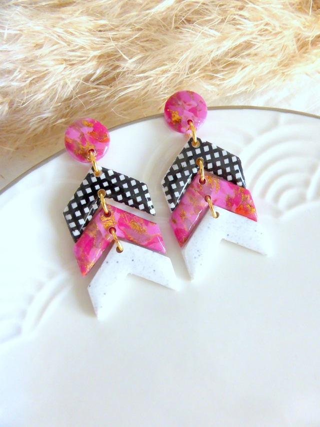 Boucles d'oreilles chevrons - Framboise audacieuse
