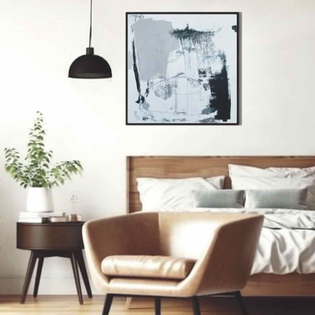 Un jour de pluie,60x60x0,3cm, Œuvre original de l’artiste Eva Chesneau, sur bois, avec cadre de qualité en aluminium noir