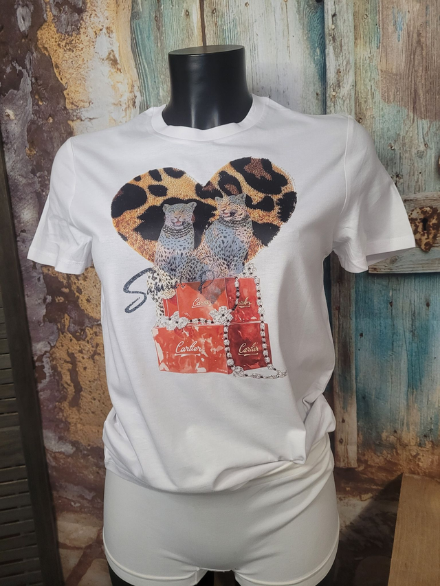 T-SHIRT FEMME BLANC (A62) &quot;MON LEOPARD&quot;