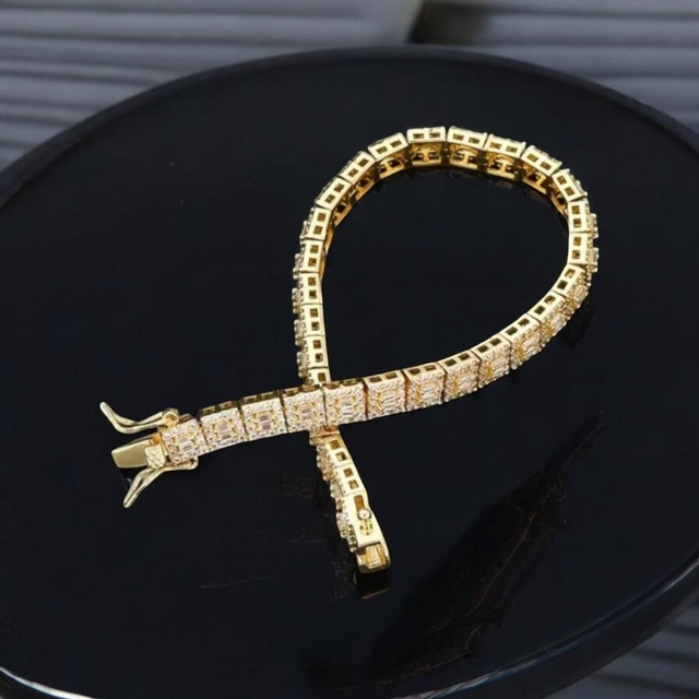 Bracelet Hip-Hop en Zircon Cubique Carré et Plaqué Or 18K - Homme