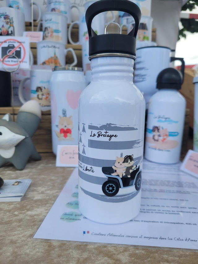 Gourde en inox avec paille 400ml et 500ml (à personnaliser)