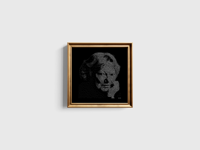 30 x 30 cm Schreibmaschinen-Porträt Inger Christensen in Weiß auf Schwarz