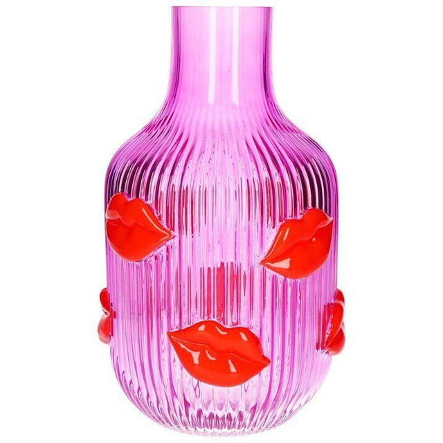 L´amour, Vase, H(30cm), Lippen, pink/transparent, gs