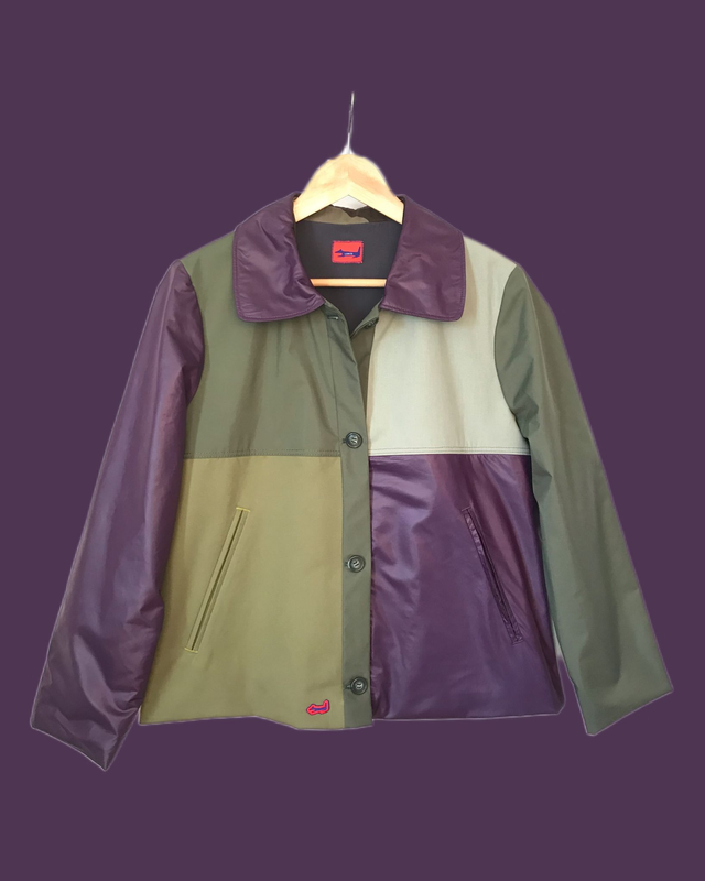 Veste patchwork verte et violette