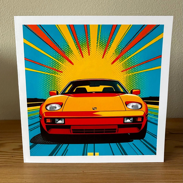 Porsche 928 Retro Pop Art Greeting Card – Car Enthusiast Gift, Bold & Colourful Design for Birthdays, or Any Occasion