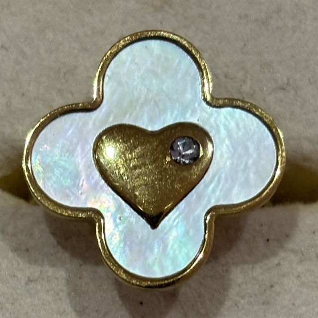 Bague acier trèfle et nacré plaqué or