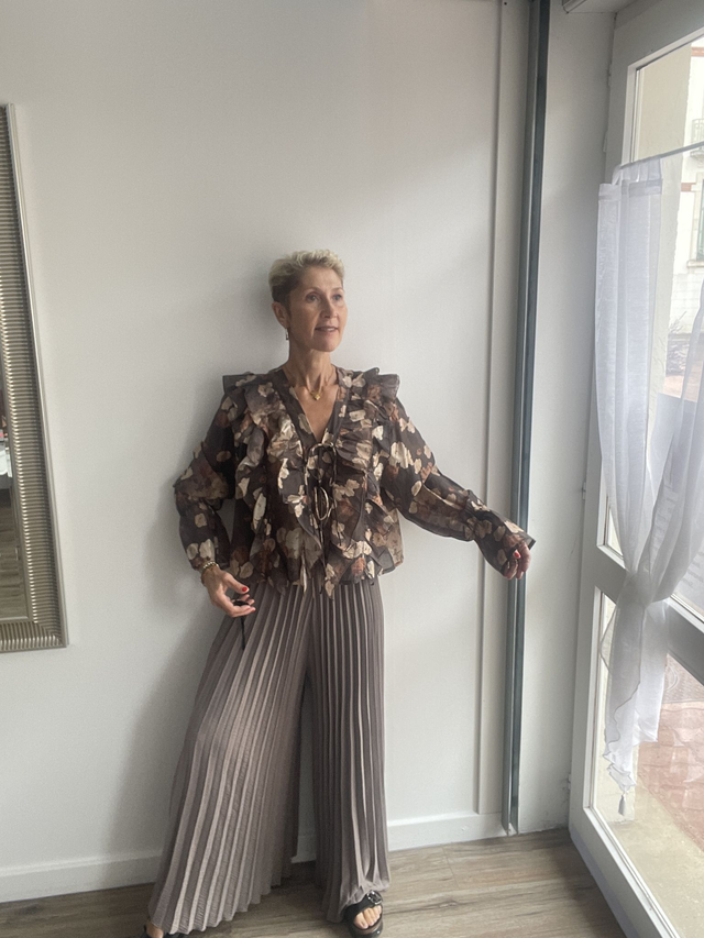 Pantalon beige plisse 