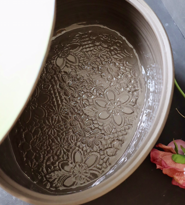 Large Oval Bread Crock, Handmade Pottery, charcoal/dark brown, nature forest colors, eye-catcher