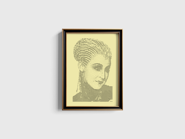 A3 Schreibmaschinen-Porträt Brigitte Helm in Schwarz auf Elfenbein