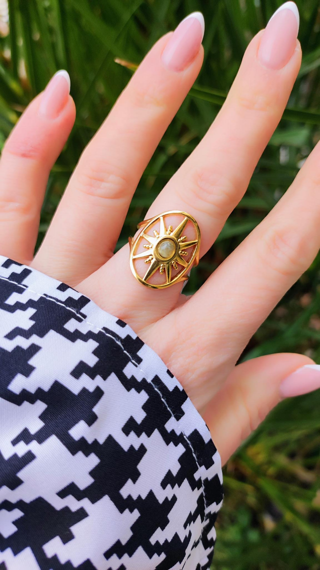 Bague Étoile Labradorite acier