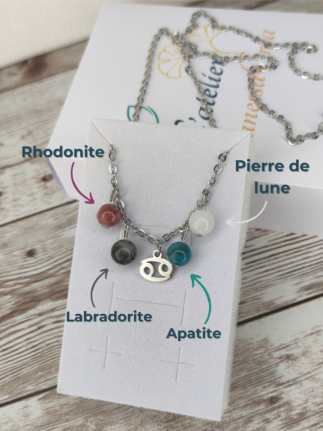Collier Astro &quot;Cancer&quot; pierres naturelles