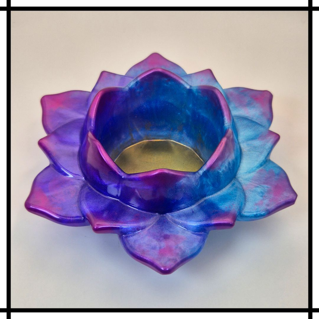 Handmade Resin Lotus Flower Tealight Holder – Blue, Purple, Pink &amp; Gold | Decorative Mindfulness Home Décor - LTH-005