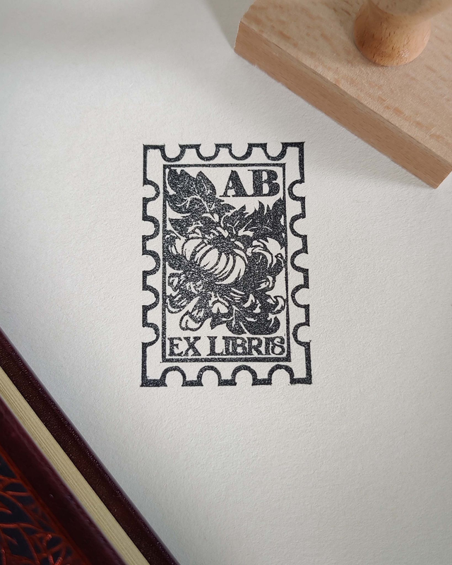 Ex-libris timbre chrysanthème - Tampon personnalisé