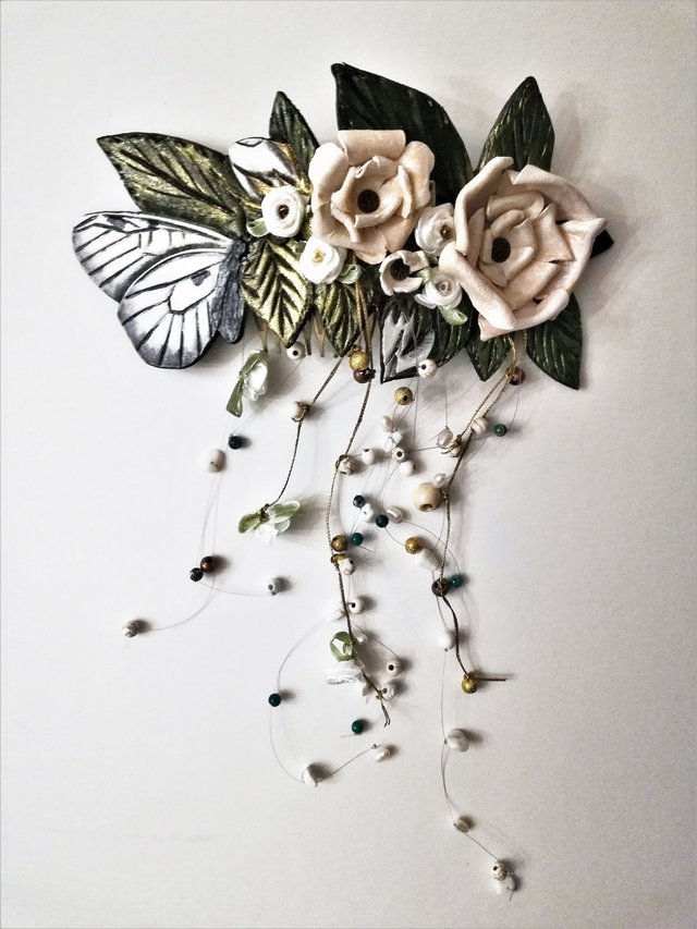 Peigne de mariage roses et papillon 2