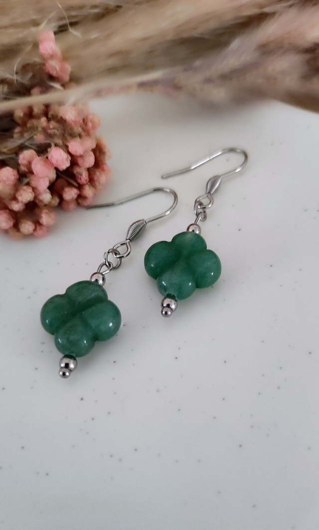 Boucles d'oreilles Trèfle Aventurine verte