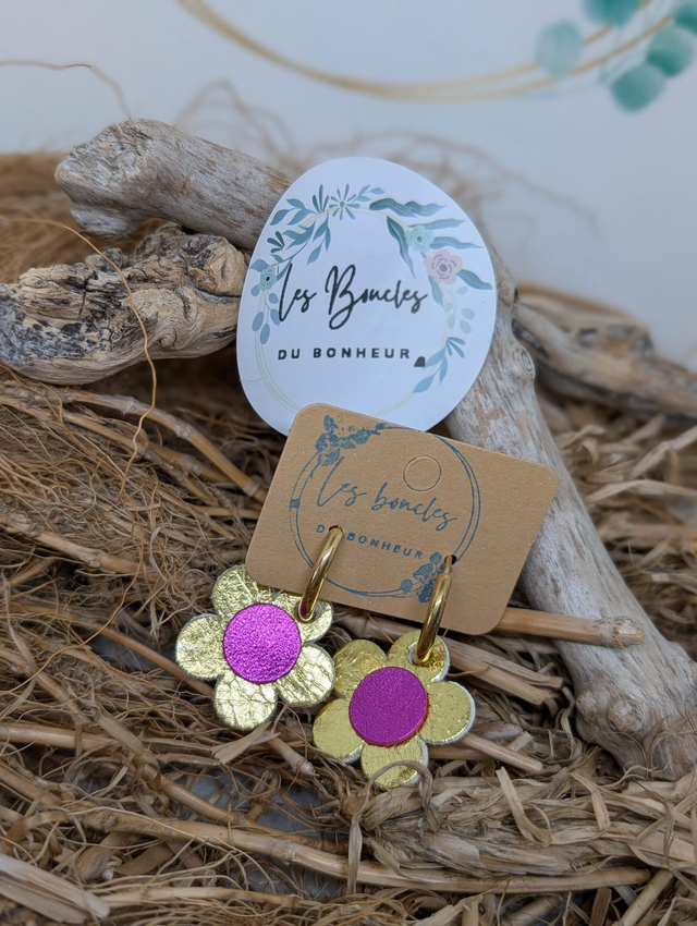 Créoles Marguerite doré rose 