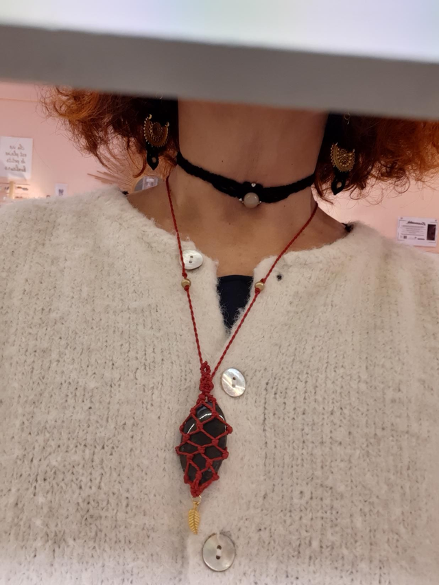 Pendentif macramé porte pierre