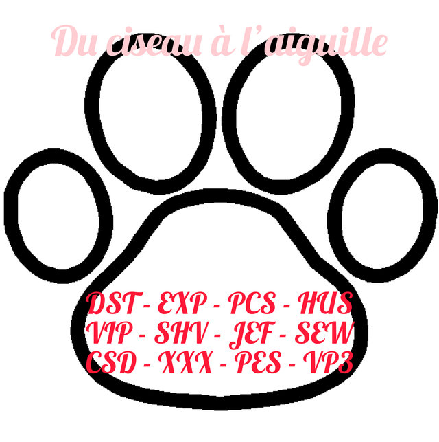 fichier broderie patte de chien en appliqué - 4 Tailles / 12 Formats