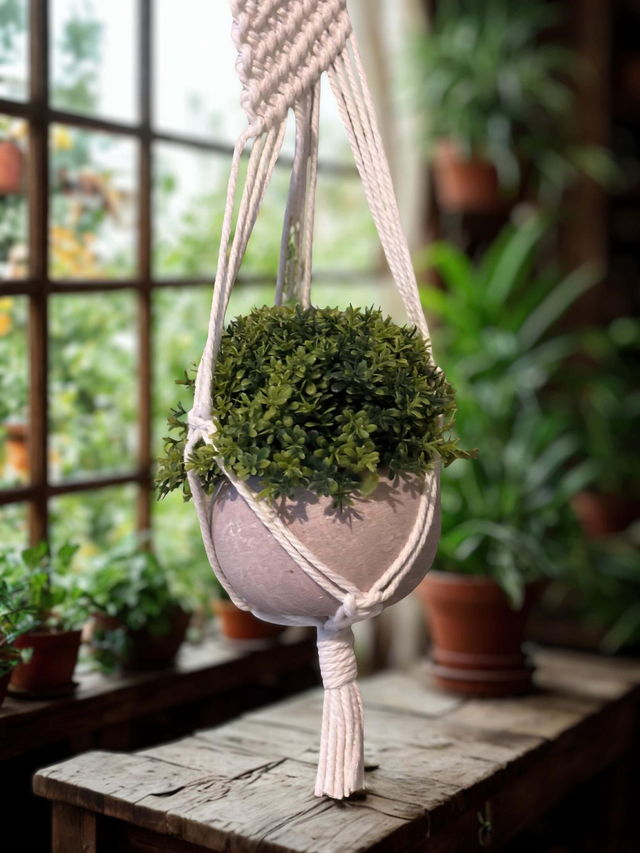 🌿 PORTE-PLANTE SPIRALE SUSPENDU, macramé – décoration murale bohème 🌿