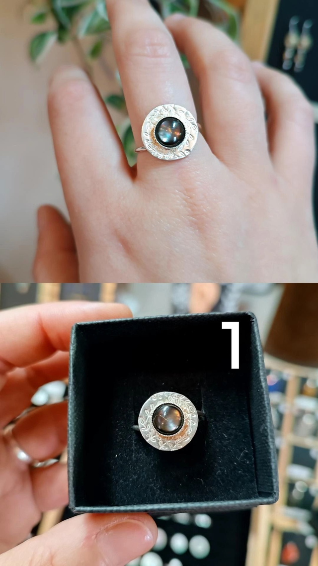 Bague ronde réglable pierre en plaqué argent