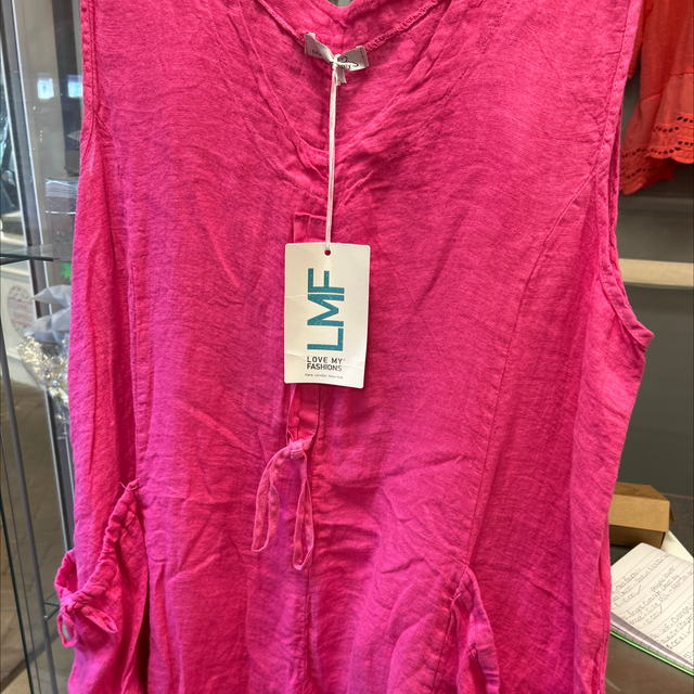 LMF - Pink Linen Dress with Pockets - Free Size - 1937
