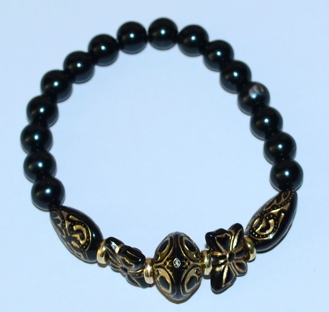 B83 - Bracelet perle acrylique ton noir et doré