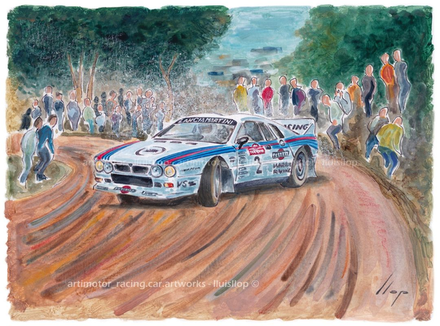 Artimotor onpaper acrílicos 23x31 - 1983 Markku Alen (Lancia Rally 037) Rally Sanremo