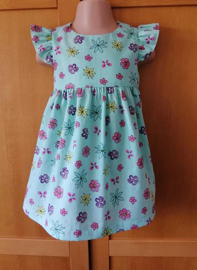 Dress - 12 mth (80 cm).   Aqua flowers