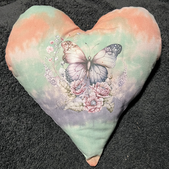 Hand tie dye cushion with butterfly and flowers