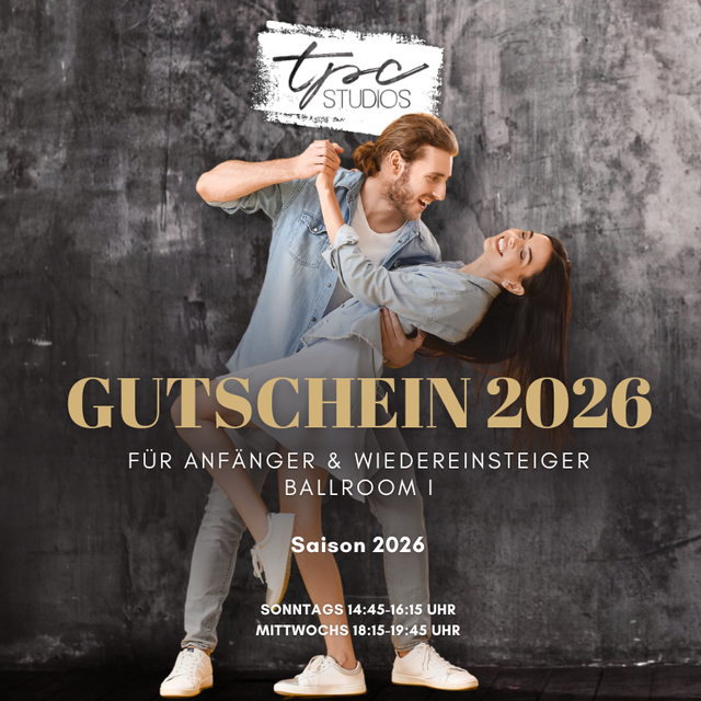 Gutschein für einen Paartanzkurs BALLROOM I 2026 (5x90 min)
