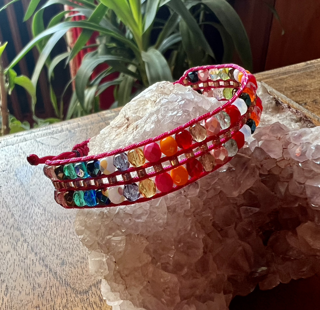 Bracelet Tissé 3 Rangs Patchwork de Facettes de Bohème 