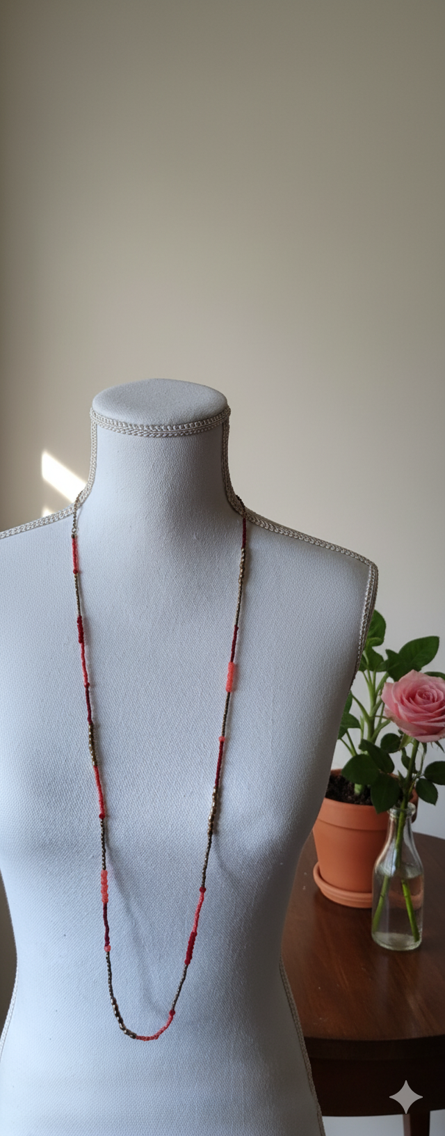 Sautoir doré rouge et corail