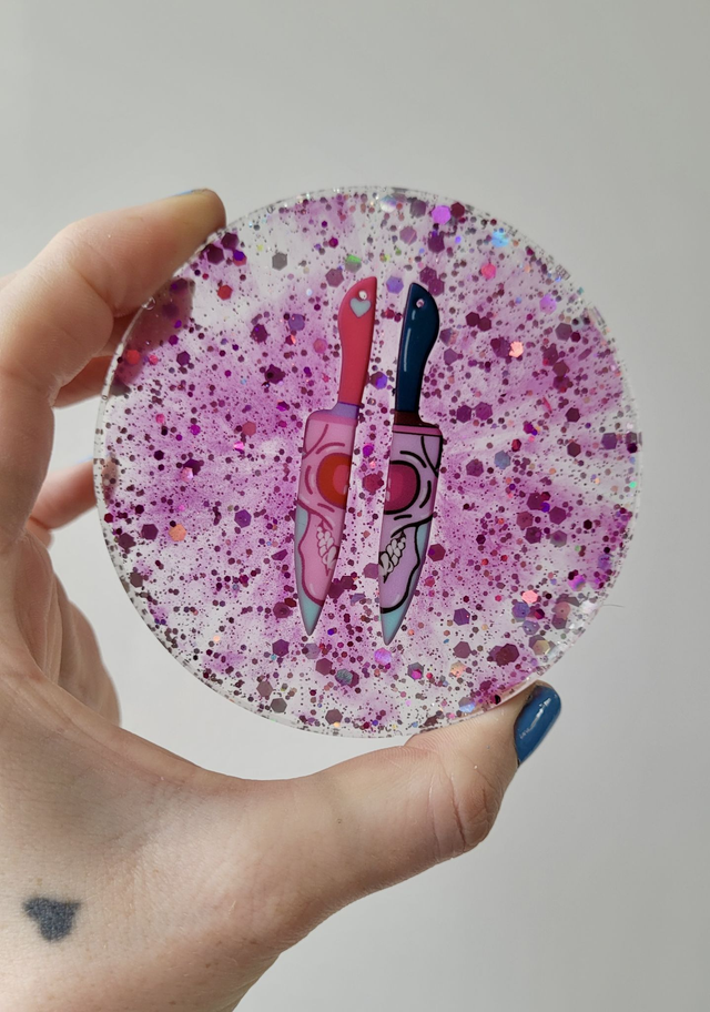 Coaster - Pink Glitter & Skull Knives